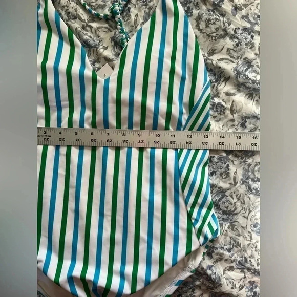 LOFT Blue Green Striped Halter One Piece Bathing Suit NWT Size 4 - Picture 7 of 9